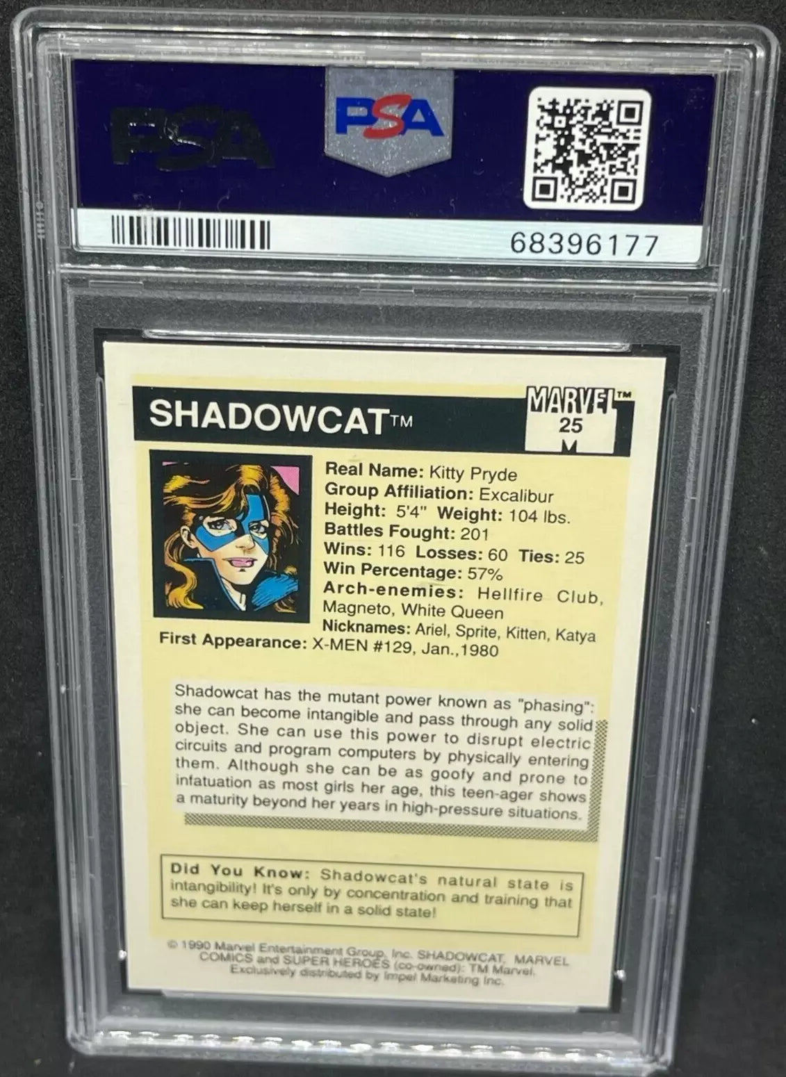 1990 Impel Marvel Universe #25 Shadowcat Vintage PSA 9 Mint Rare