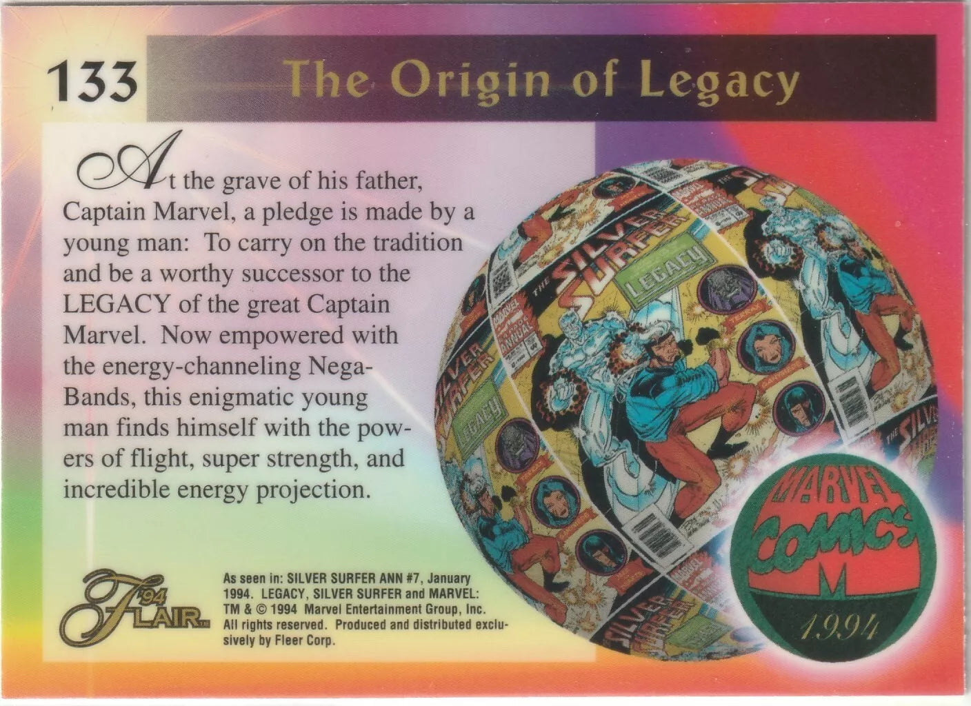 1994 Flair Marvel Inaugural Edition #133 Legacy Origin of Pack Fresh Vintage