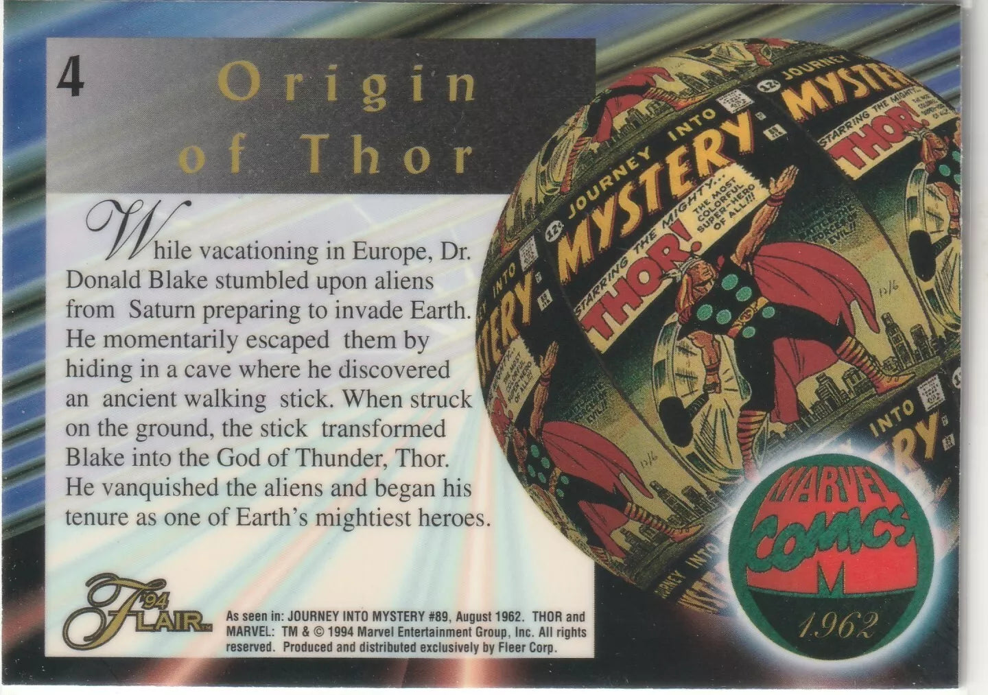 1994 Flair Marvel Inaugural Edition #4 Thor God of Thunder Pack Fresh Vintage