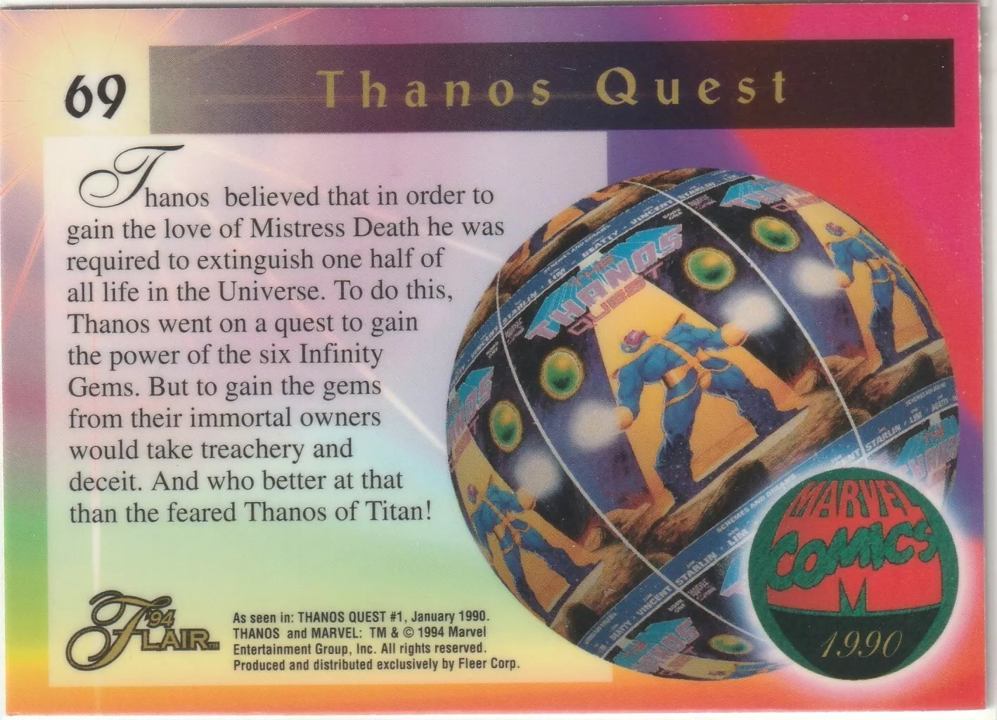 1994 Flair Marvel Inaugural Edition #69 Thanos Quest Pack Fresh VIntage