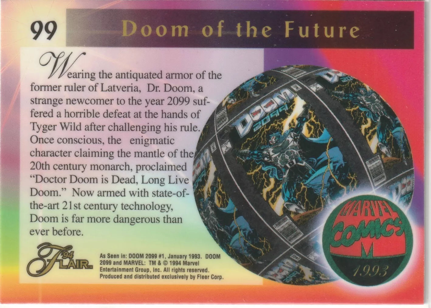 1994 Flair Marvel Inaugural Edition #99 Doom 2099 Future Pack Fresh VIntage