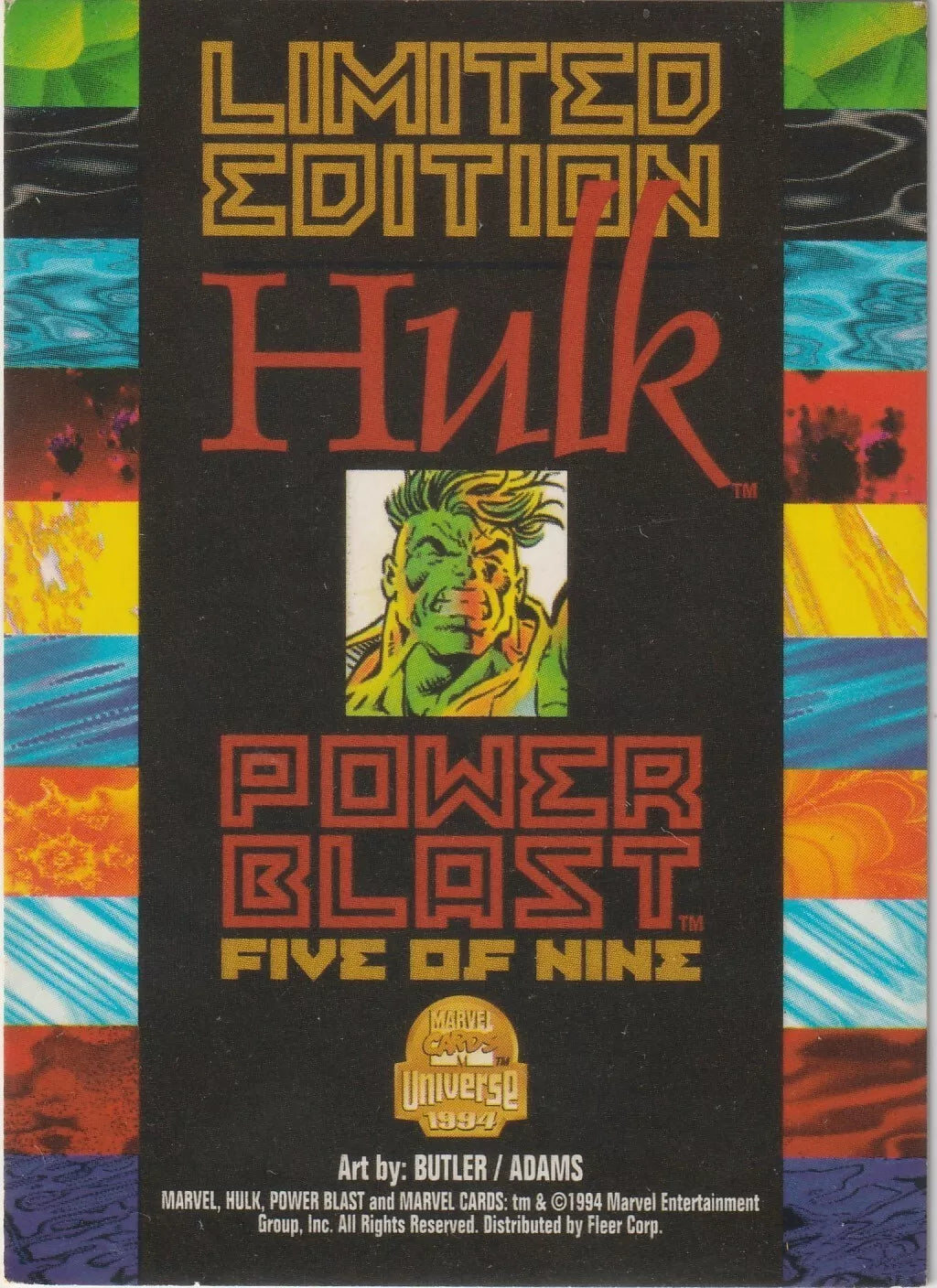 1994 Fleer Marvel Universe Power Blast 5 of 9 Hulk Limited Edition Rare