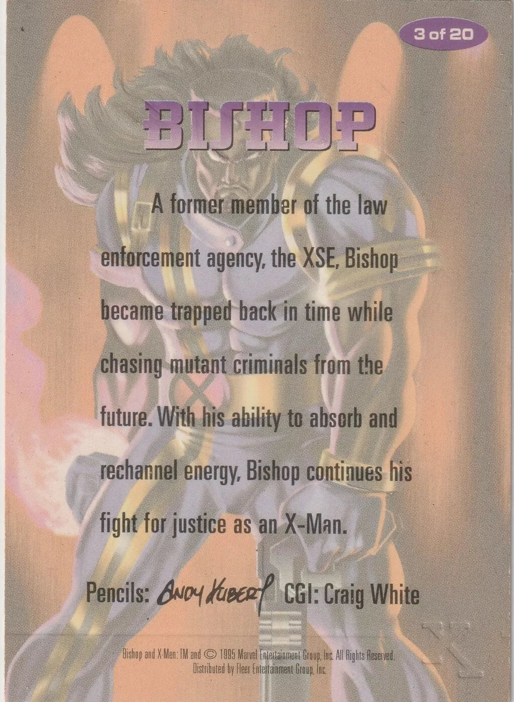 1996 Fleer Marvel Ultra X-Men Alternate X Bishop Ins 3 of 20 Embossed Effect