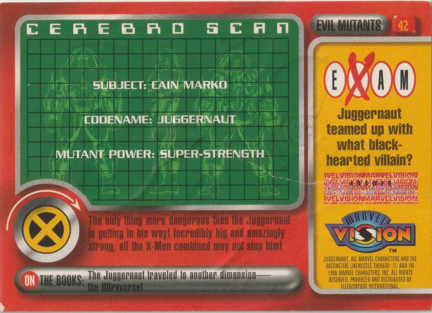 1996 Fleer Skybox Marvel Vision #42 Juggernaut Evil Mutants Embossed