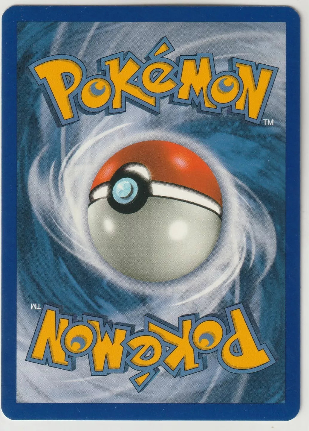 Standard back of a Pokémon card with swirling blue patterns and a Pokéball.