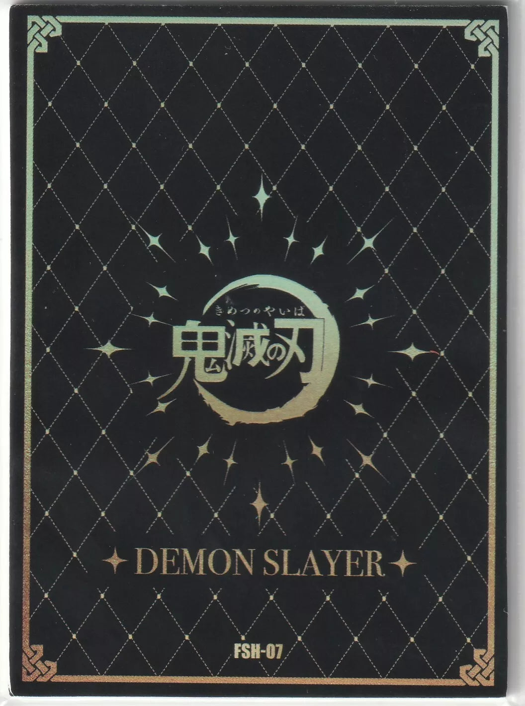 Demon Slayer FSH-07 card back with a black-and-gold diamond pattern and series logo.