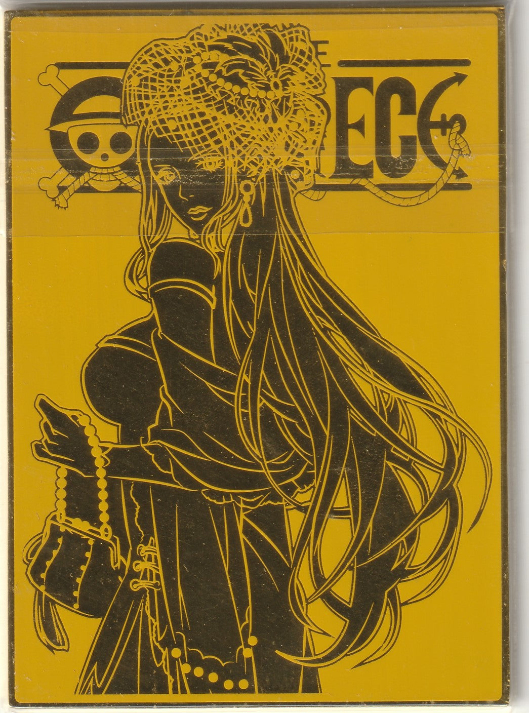 "One Piece card back with a black-and-gold silhouette design of Boa Hancock and the One Piece logo."