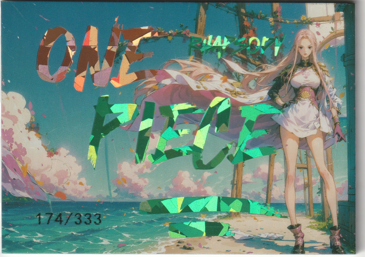 Gold emblem of "WANTED DEAD OR ALIVE" on a pink and purple background with One Piece logo and numbering 051/299.