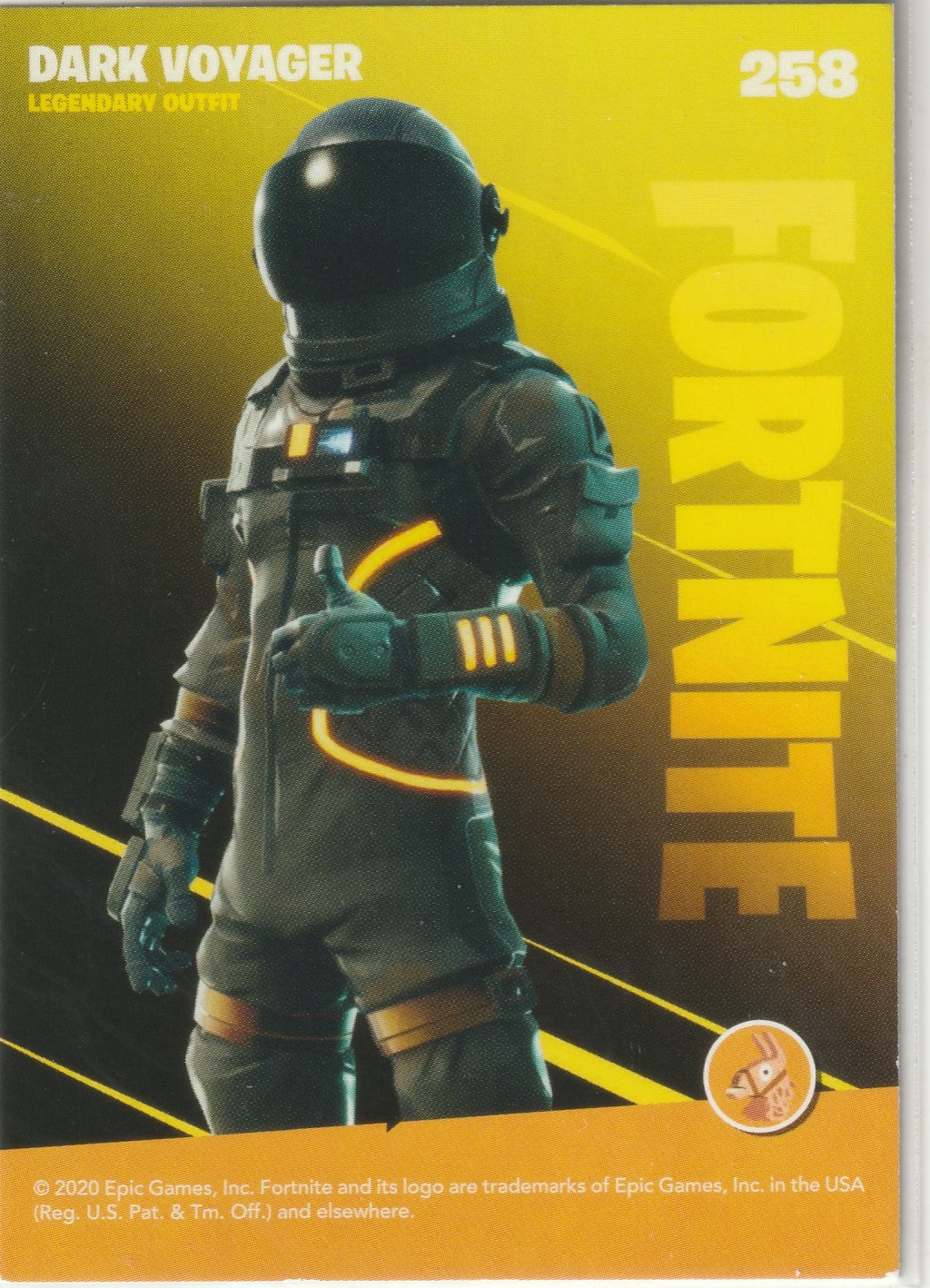 2020 Fortnite Reloaded Dark Voyager #258 Legendary Outfit Trading Card Glow-in-the-Dark