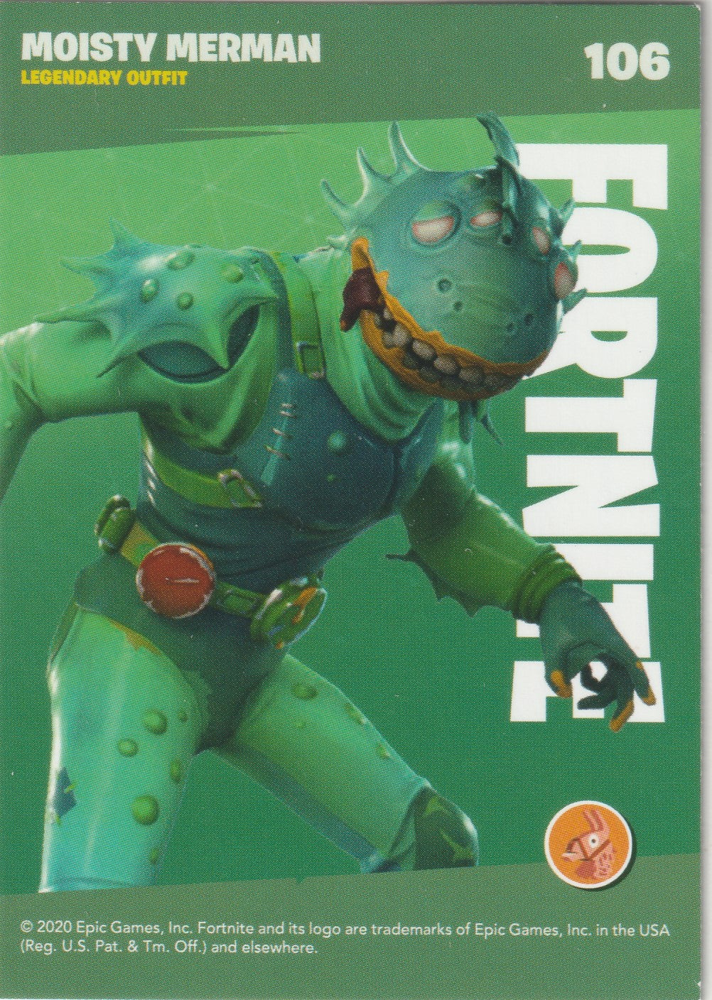 2020 Fortnite Reloaded Series Moisty Merman #106 Legendary Outfit Trading Card