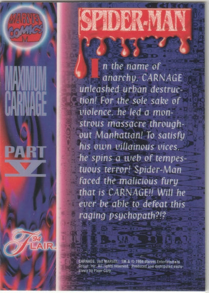 1994 Flair Marvel Inaugural Edition Maximum Carnage Part 5 Spider-Man Pack Fresh