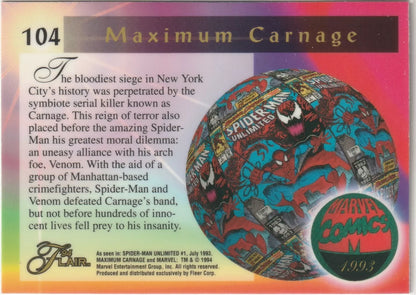 1994 Flair Marvel Inaugural Edition #104 Maximum Carnage Pack Fresh VIntage