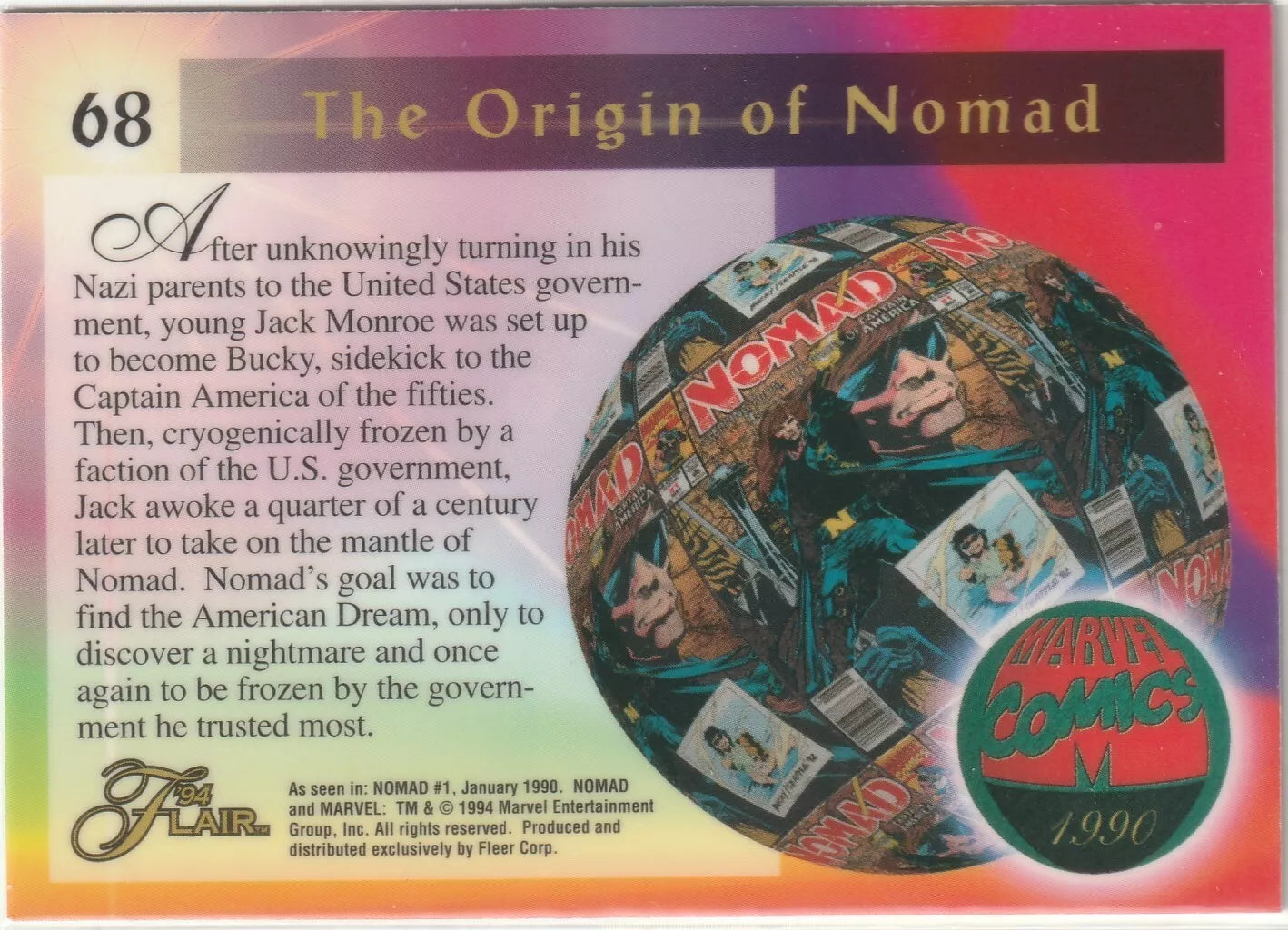 1994 Flair Marvel Inaugural Edition #68 Nomad Origin Of Pack Fresh VIntage