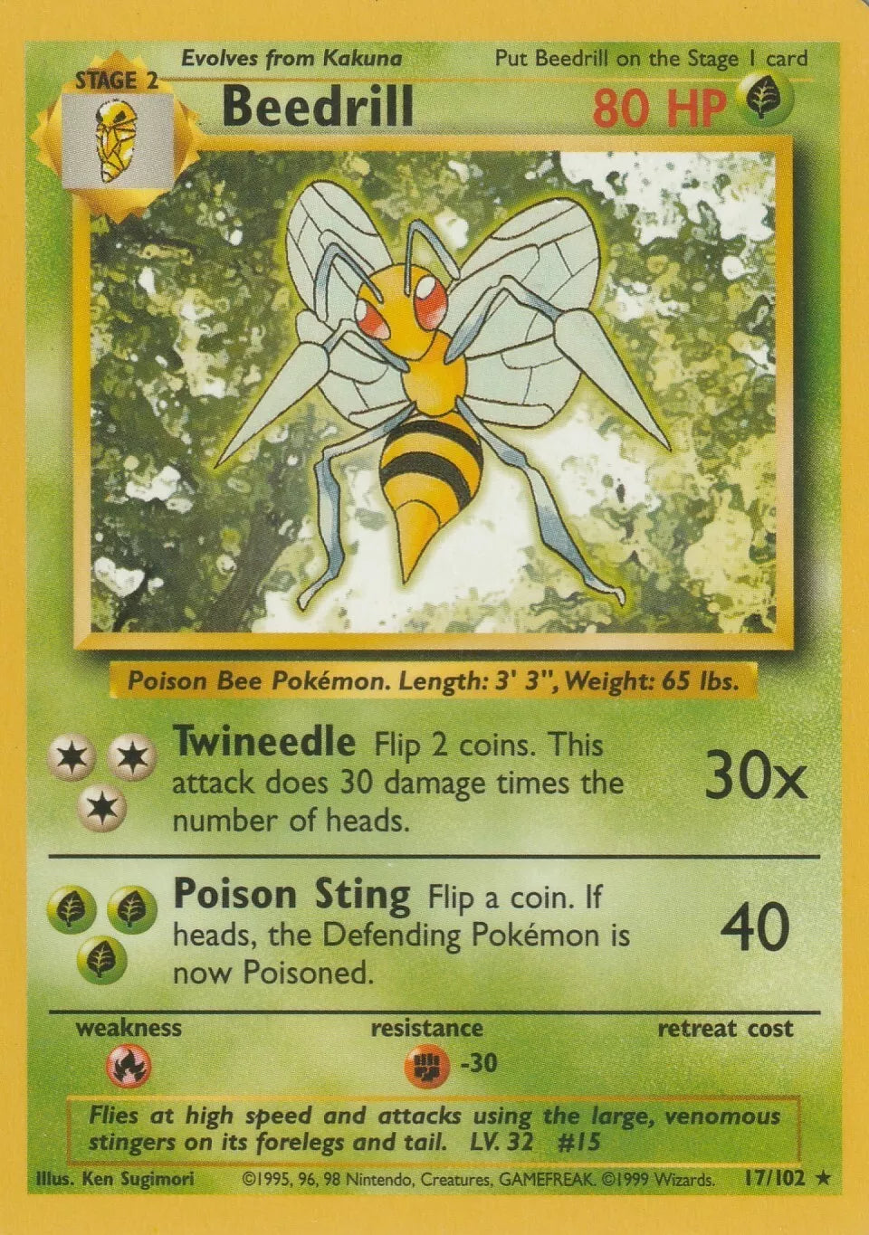 1995 Pokemon Base Set non Holo 17/102 Beedrill WOTC Vintage