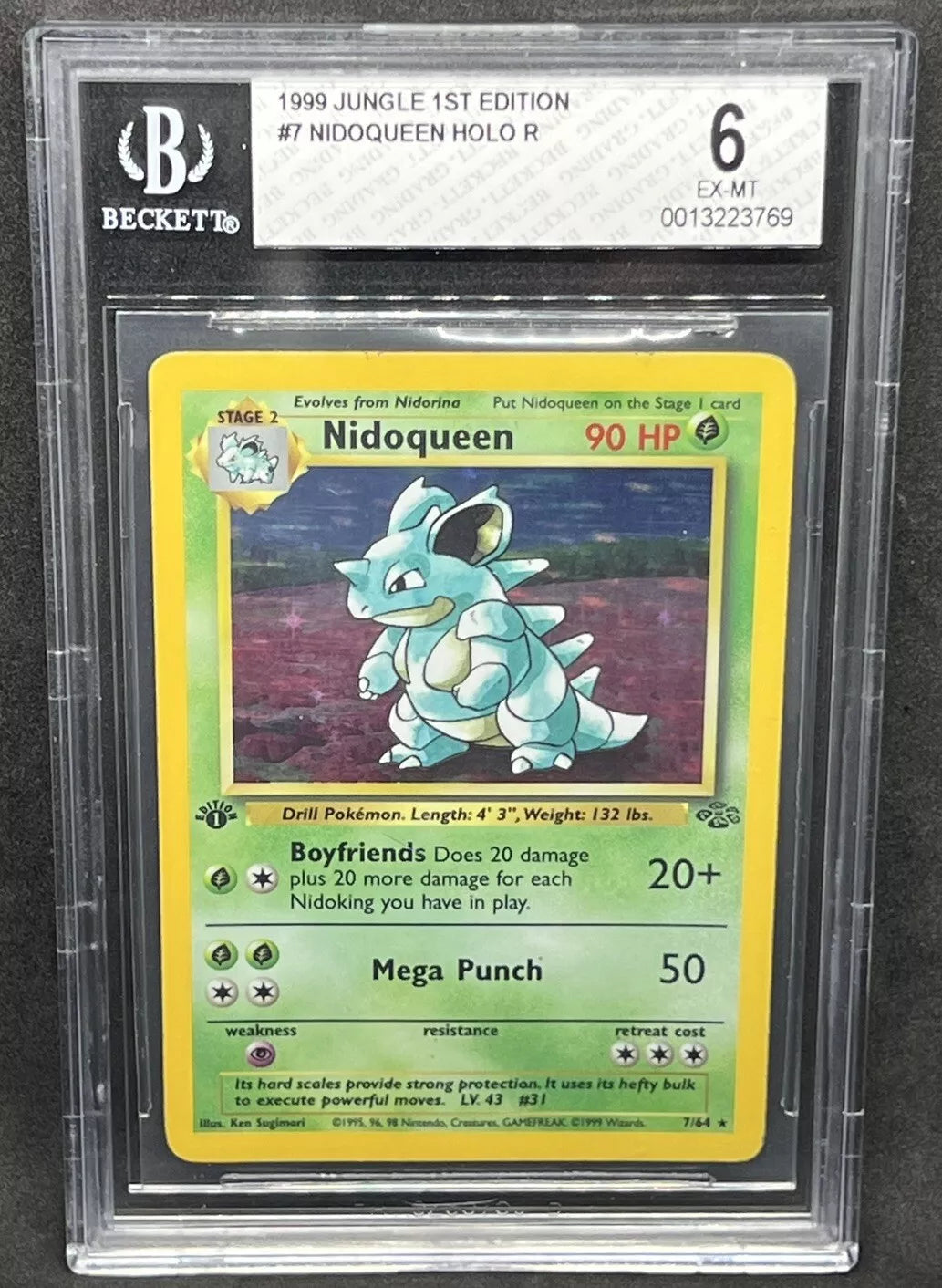 1998 Pokemon Jungle 1st Edition Holo #7 Nidoqueen BGS 6 Ex Mt Rare