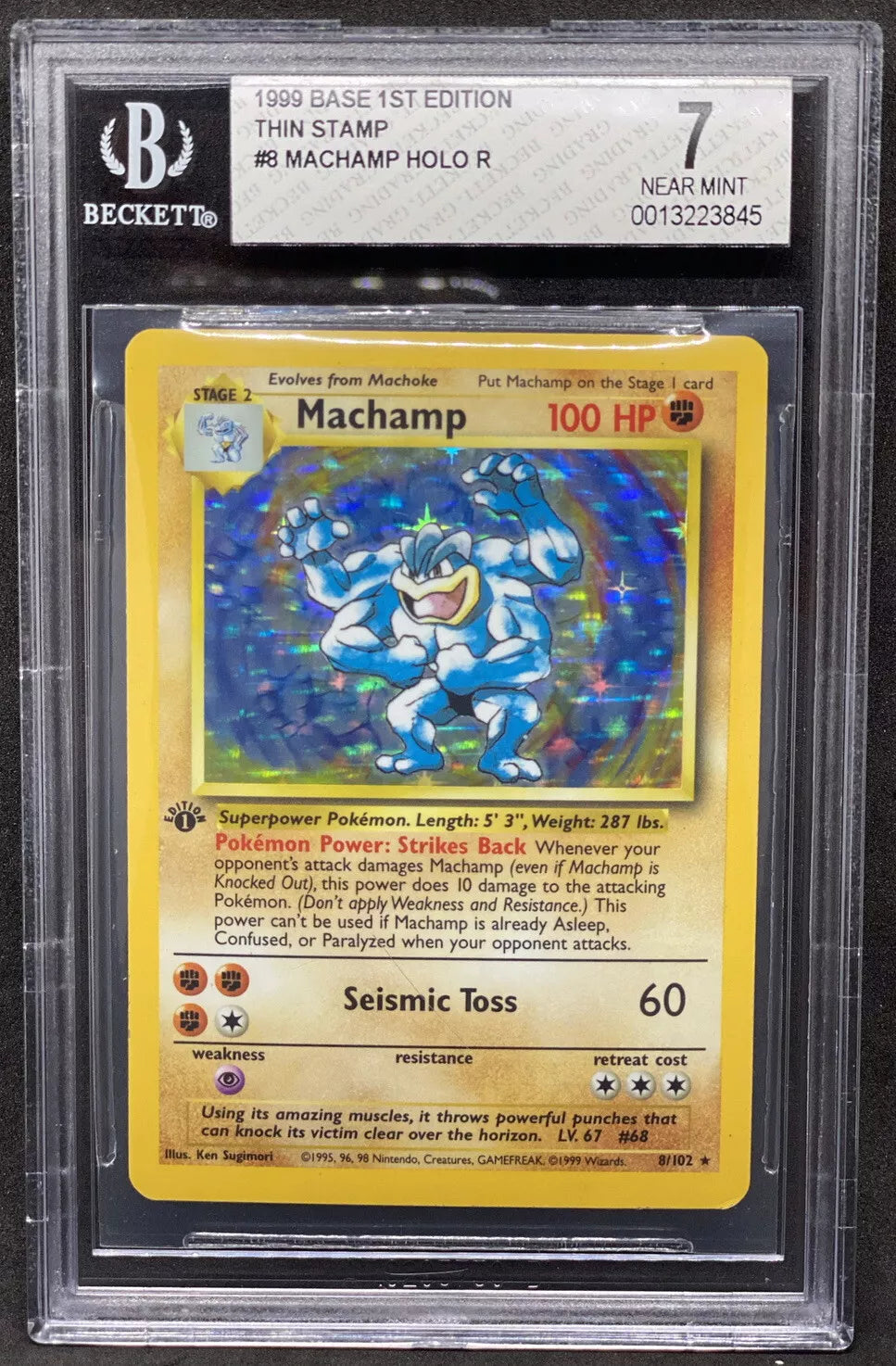 1999 Pokemon Base 1st Edition Machamp Thin Stamp Holo R 8/102 BGS 7 Near-Mt WOTC