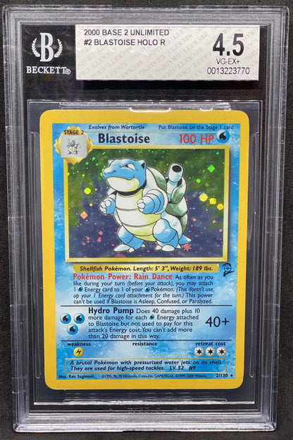 1999 Pokemon Base 2 Set Unlimited Blastoise Holo 2/130 BGS 4.5 VG-EX+ WOTC