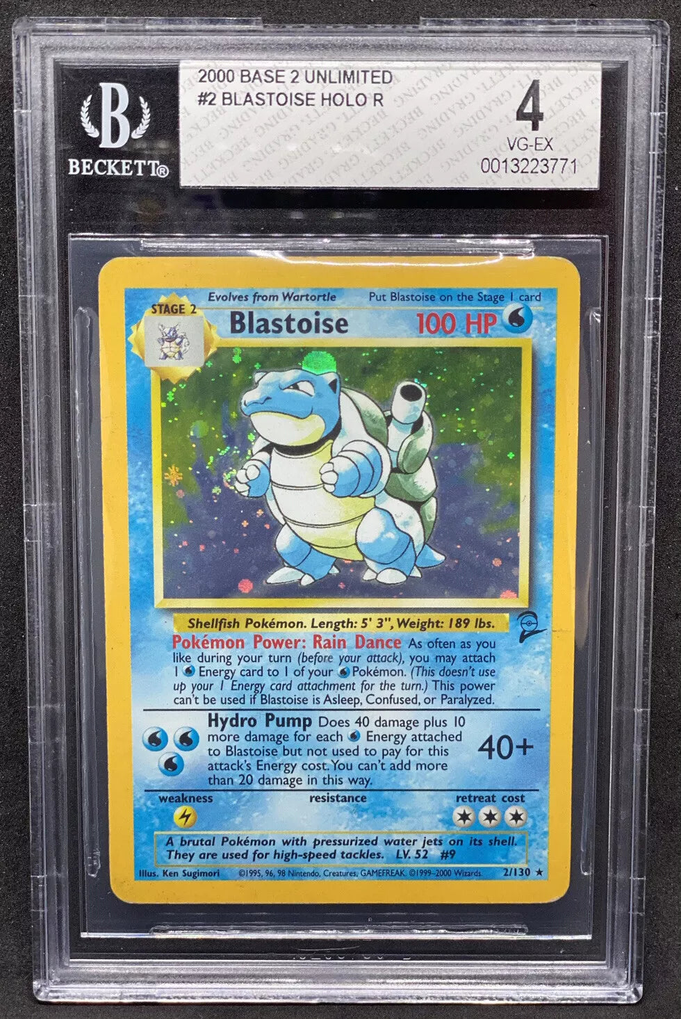 1999 Pokemon Base 2 Set Unlimited Blastoise Holo 2/130 BGS 4 VG-EX WOTC