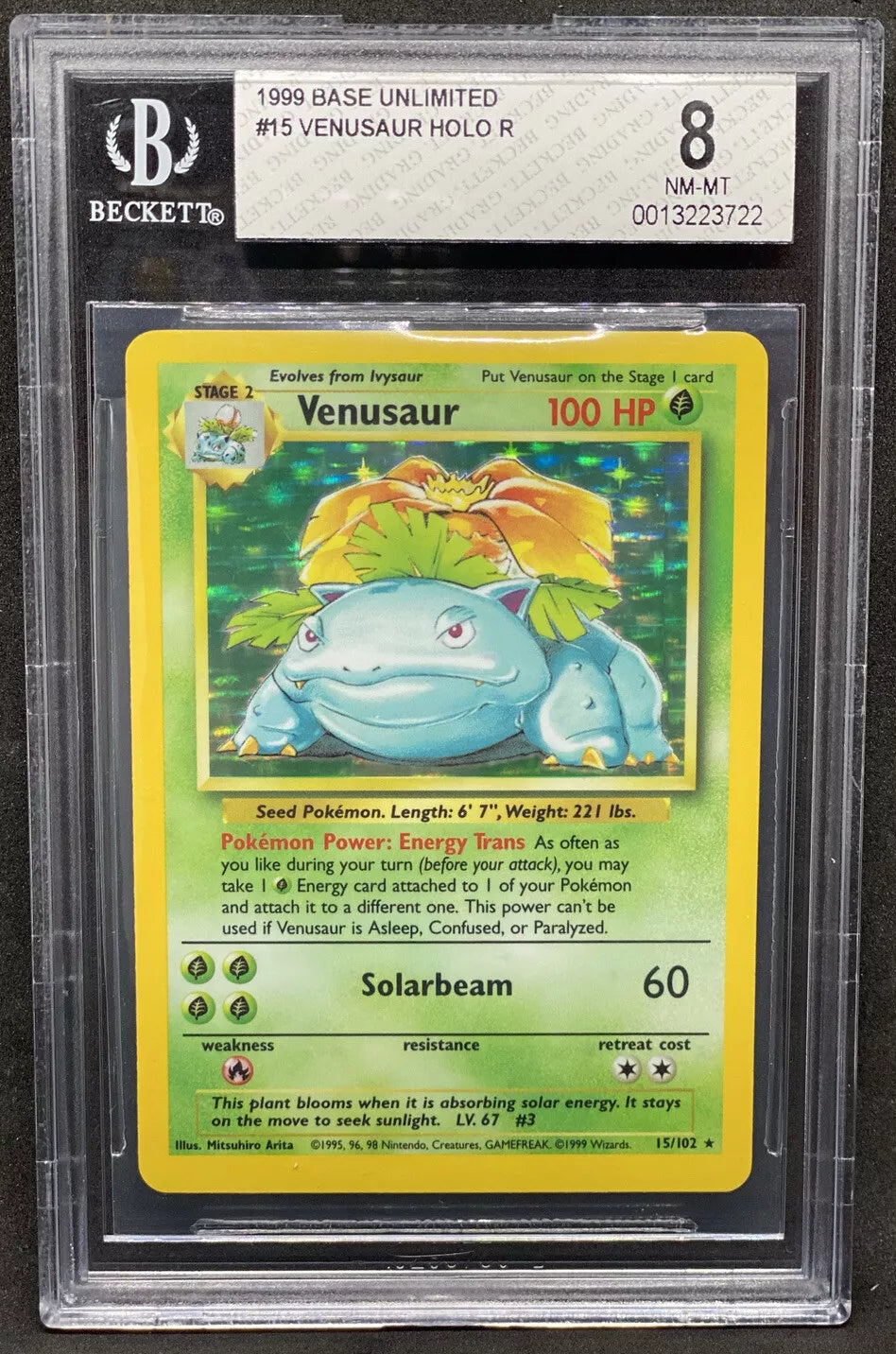 1999 Pokemon Base Set Unlimited Venusaur Holo 15/102 BGS 8 NM-MT WOTC