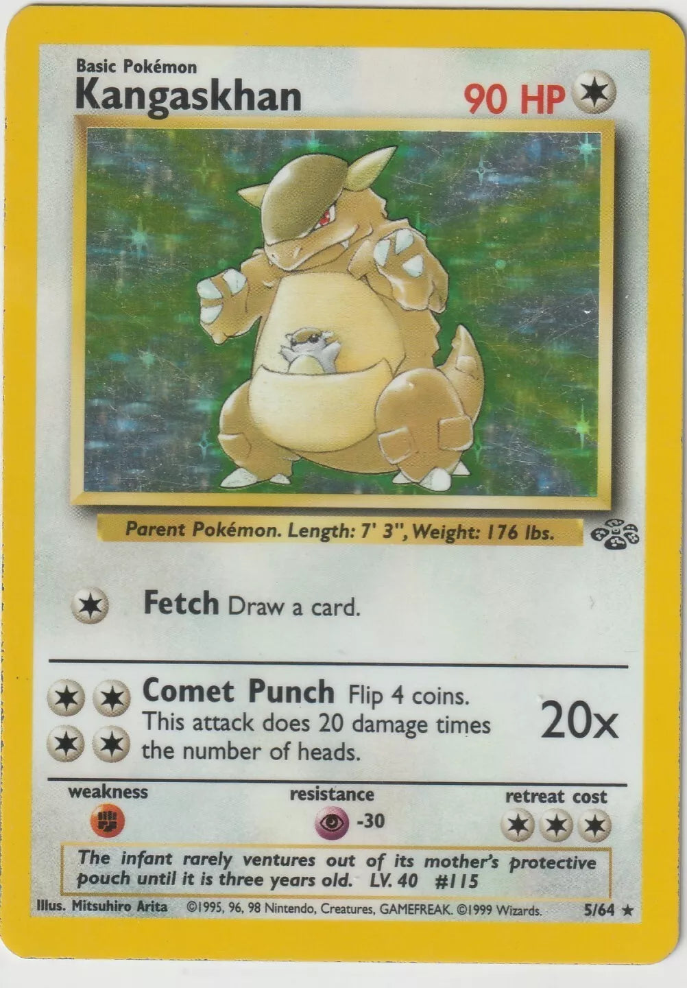 1999 Pokemon Fossil Unlimited Rare 5/64 Kangaskhan Holo 2 Check out the photos