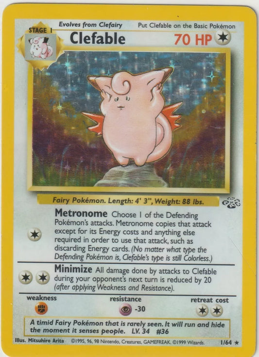 1999 Pokémon Jungle Holo Rare Jungle 1/64 Clefable Wotc Unlimited