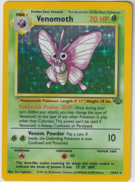 1999 Pokemon WOTC Jungle Unlimited Holo 13/64 Holo Rare Venomoth Amazing Cond