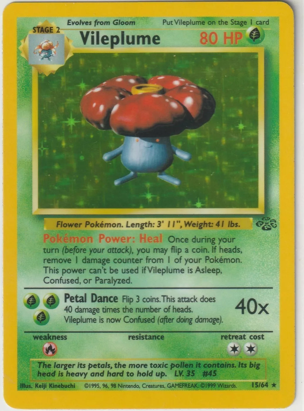 1999 Pokemon WOTC Jungle Unlimited Holo 15/64 Holo Rare Vileplume Amazing Cond