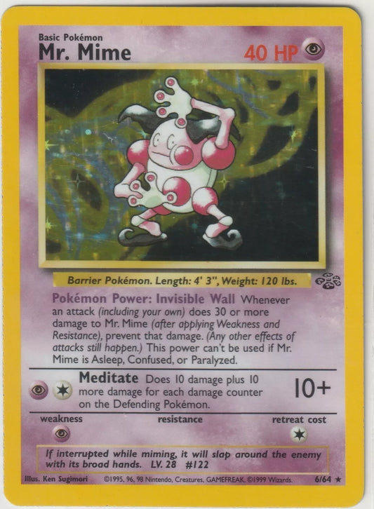 1999 Pokemon WOTC Jungle Unlimited Holo 6/64 Holo Rare Mr. Mime Amazing Cond