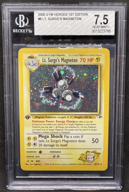 2000 Pokemon Gym Heroes Lt Surge’s Magneton Holo 1st Edition BGS 7.5 Near Mint+