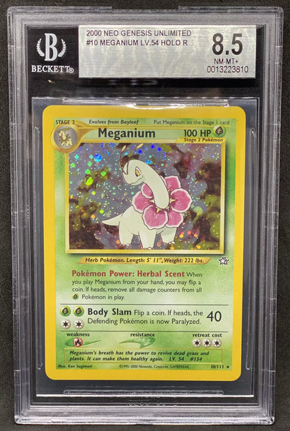 2000 Pokemon Neo Genesis Unlimited Meganium 10/111 Holo BGS 8.5 NM-Mint+ WOTC