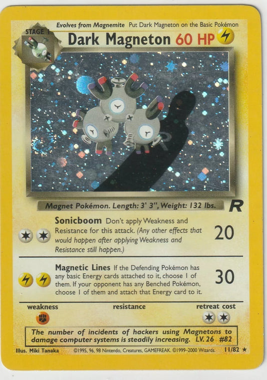 2000 Pokemon Team Rocket Holo Rare 11/82 Dark Magneton WOTC Vintage Swirl