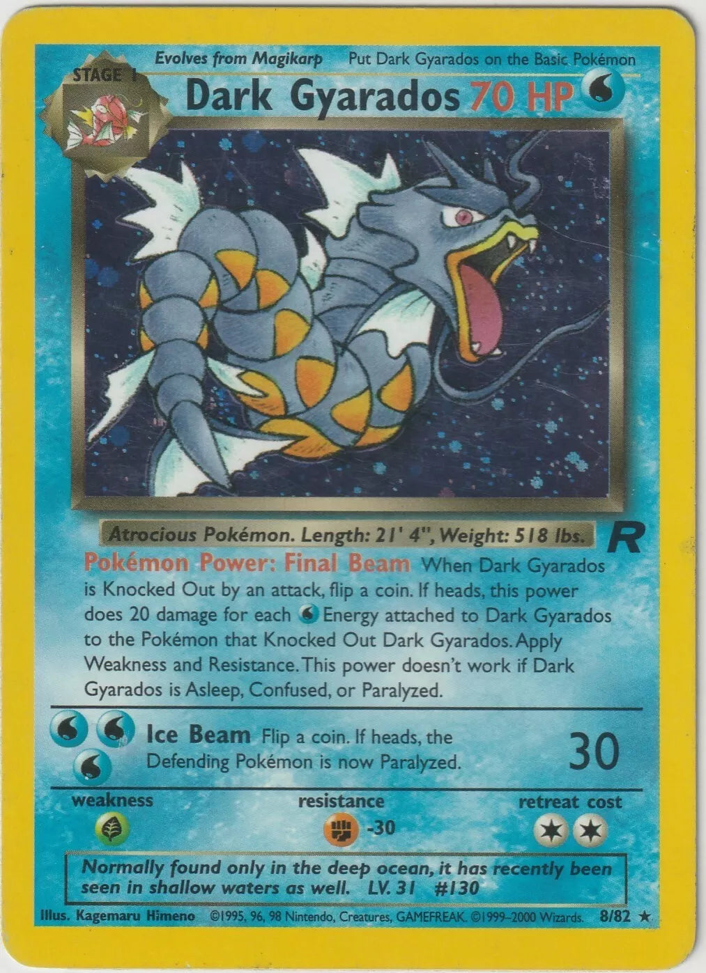 2000 Pokemon Team Rocket Holo Rare 8/82 Dark Gyarados WOTC Vintage