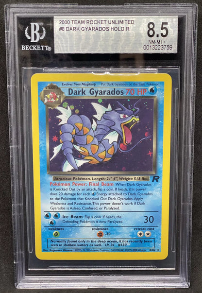 2000 Pokemon Team Rocket Unlimited Dark Gyarados Holo R BGS 8.5 NM-Mint+ WOTC