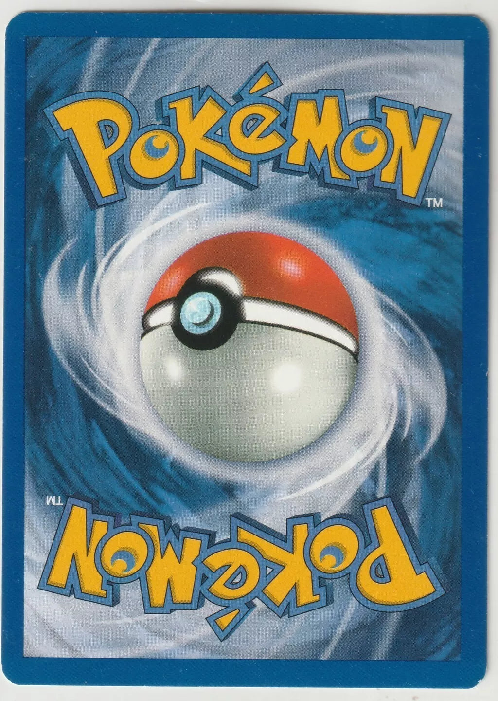 "Standard Pokémon card back featuring a Pokéball with the Pokémon logo on a blue background."