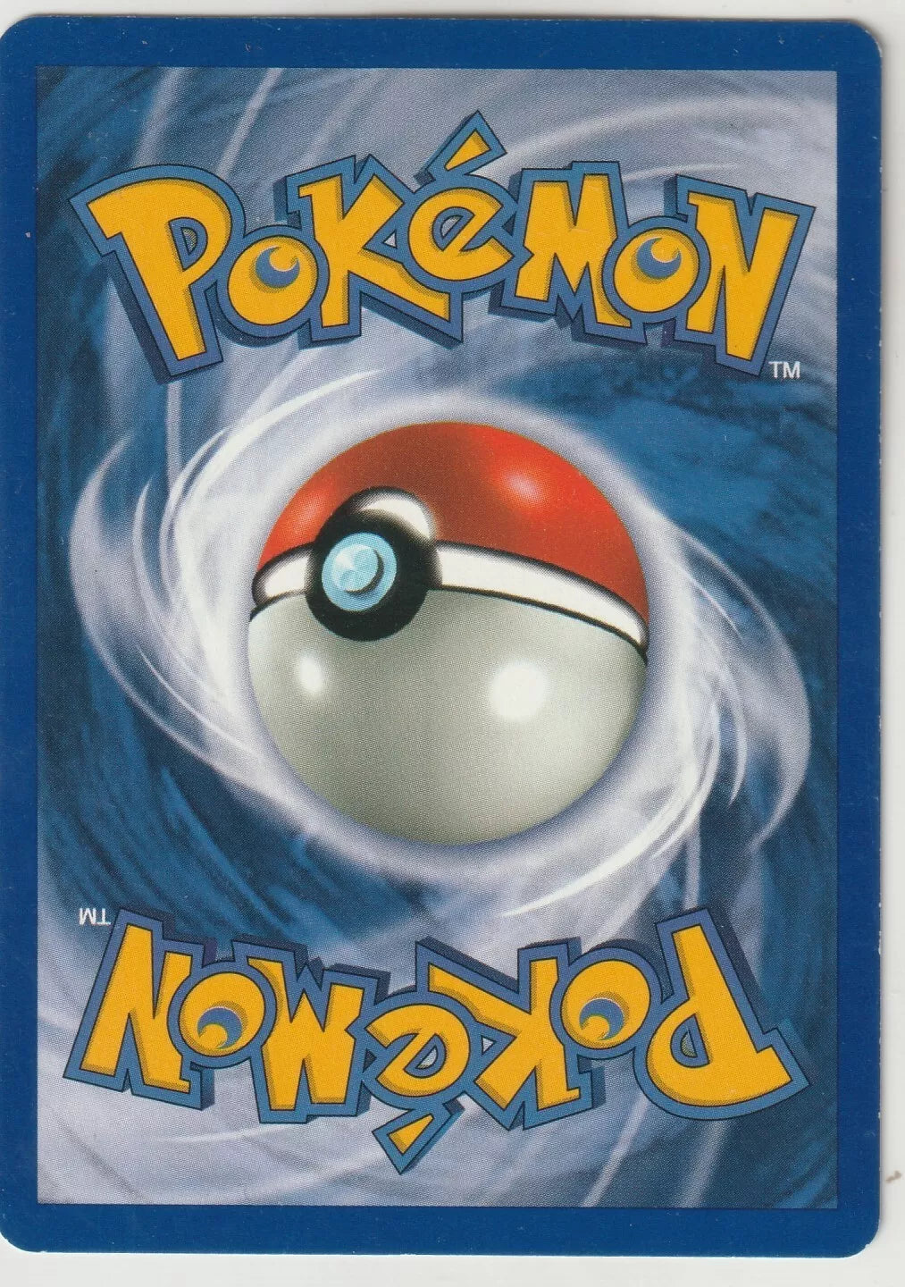 "Standard Pokémon card back featuring a Pokéball with the Pokémon logo on a blue background."