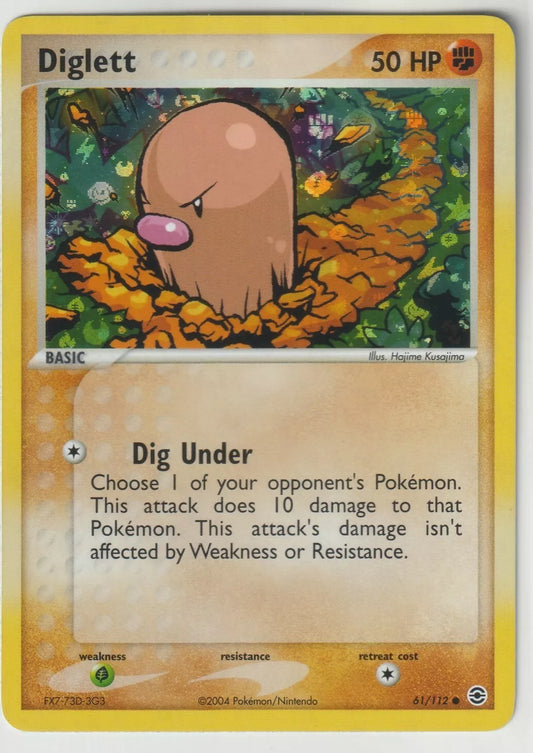 2004 Pokémon EX Fire Red & Leaf Green Reverse Foil Diglett card front showing Diglett with a shimmering foil background in a forest setting