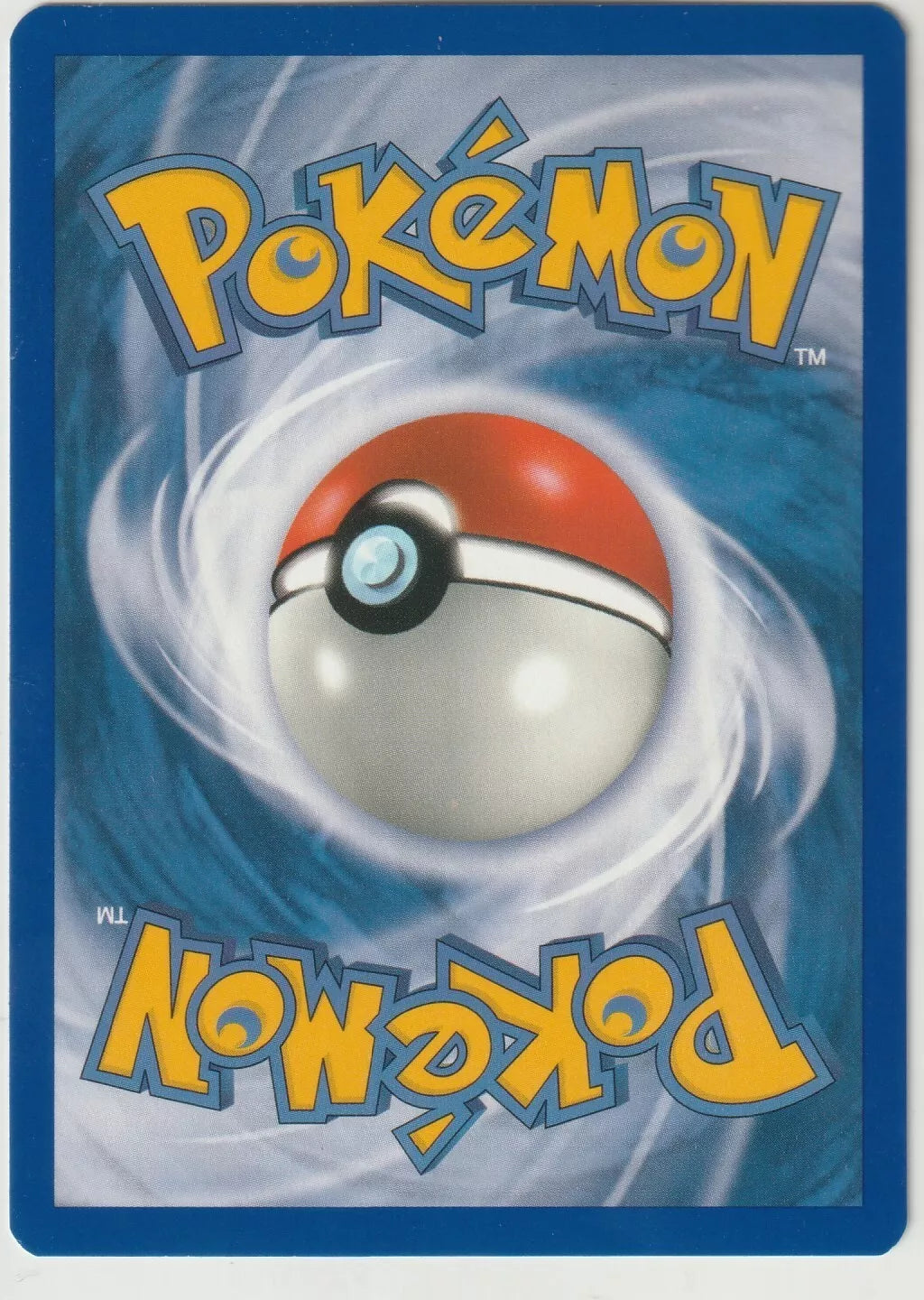 Standard Pokémon card back with a central Pokéball and swirling blue background.