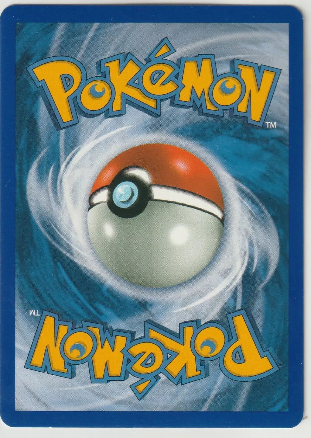 Standard Pokémon card back with a large Pokéball in the center and swirling blue patterns surrounding it.