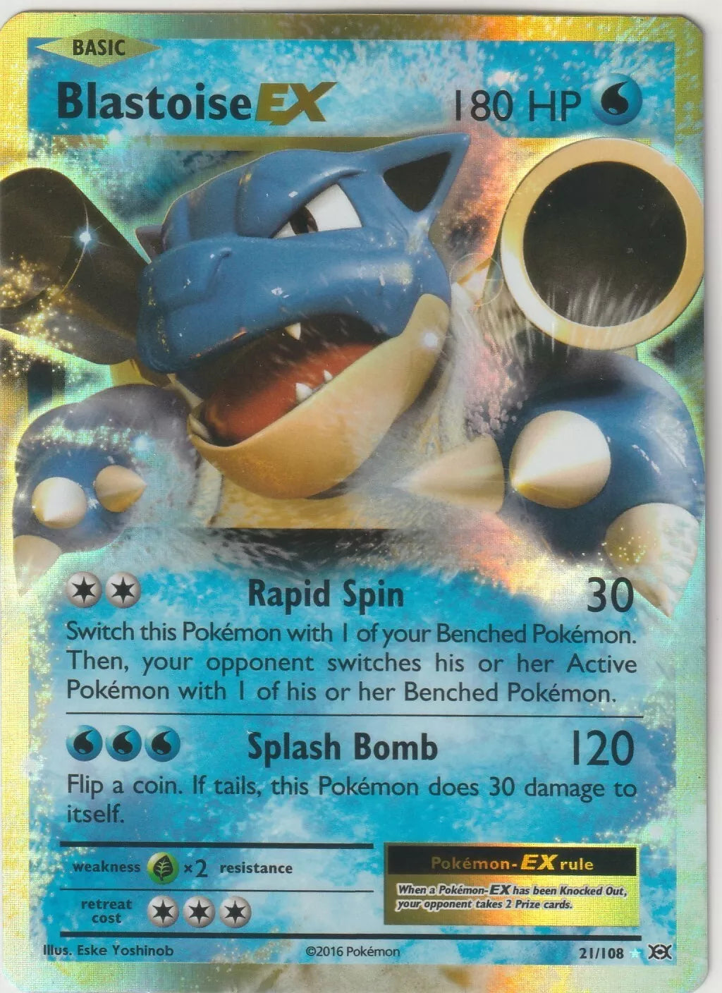 2015 Pokemon Evolutions Full Art Ultra Rare Foil #21/108 Blastoise EX NM cond 2