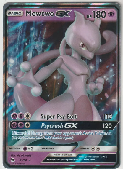 2019 Pokemon Hidden Fates Full Art Ultra Rare Foil 31/68 Mewtwo GX NM