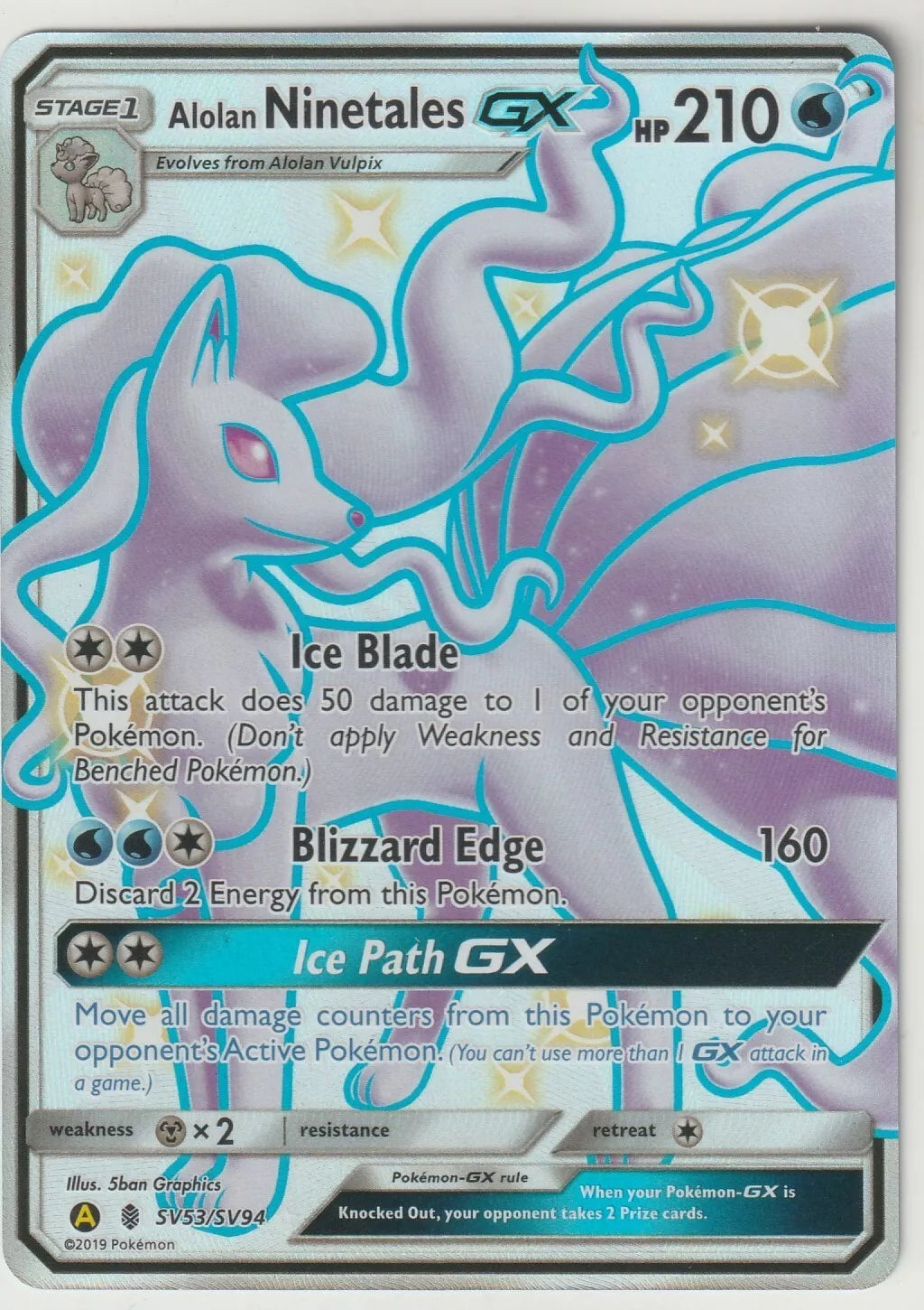 2019 Pokemon Hidden Fates Full Art Ultra Rare Foil SV53 Shiny Alolan Ninetales