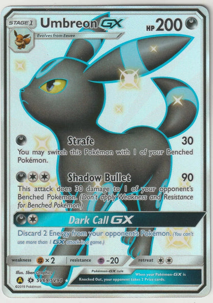 2019 Pokemon Hidden Fates Full Art Ultra Rare Foil SV69 Shiny Umbreon GX NM