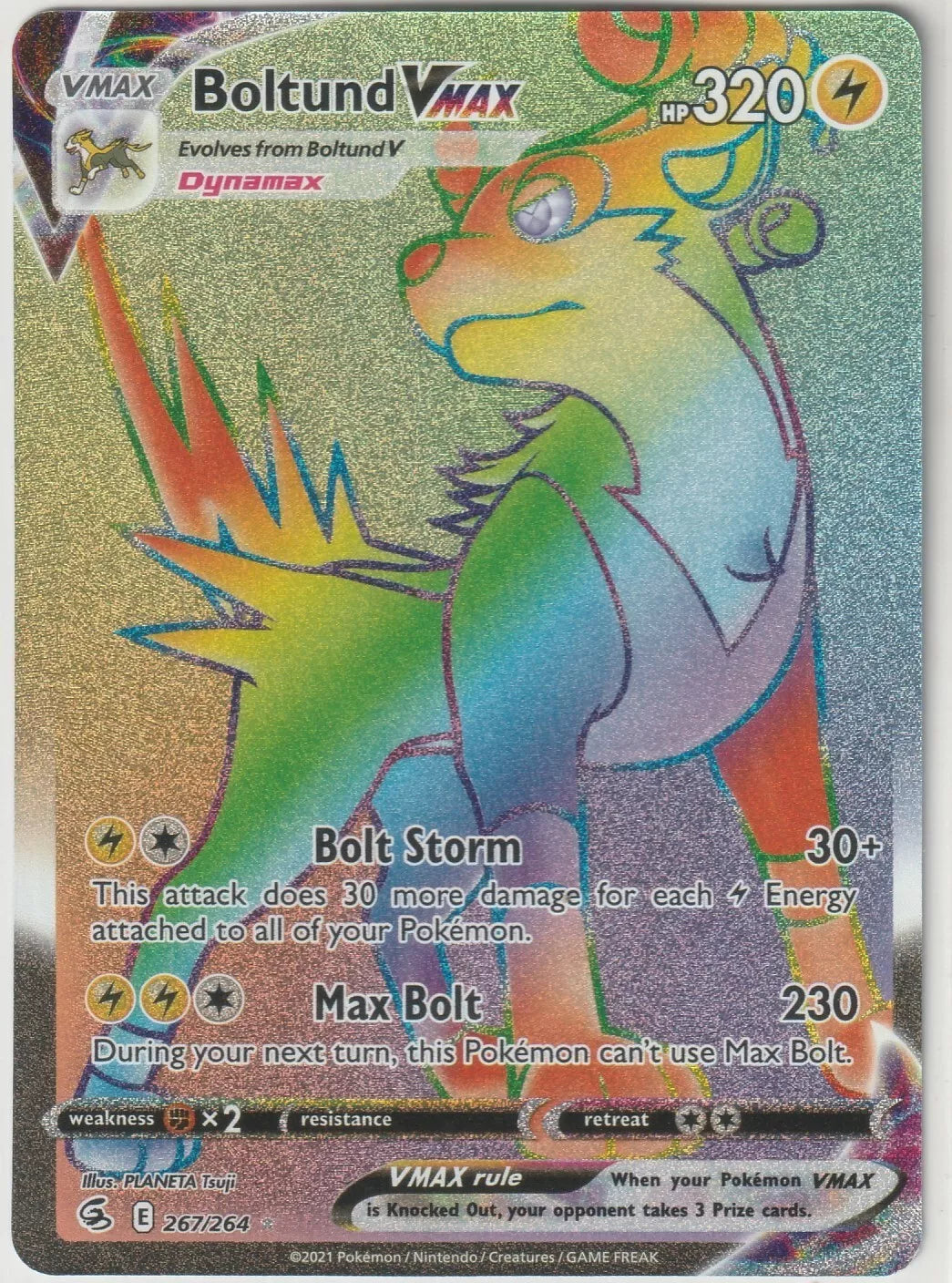 2020 Pokemon Fusion Strike Rainbow Secret Rare Full Art 267/264 Boltund VMAX NM