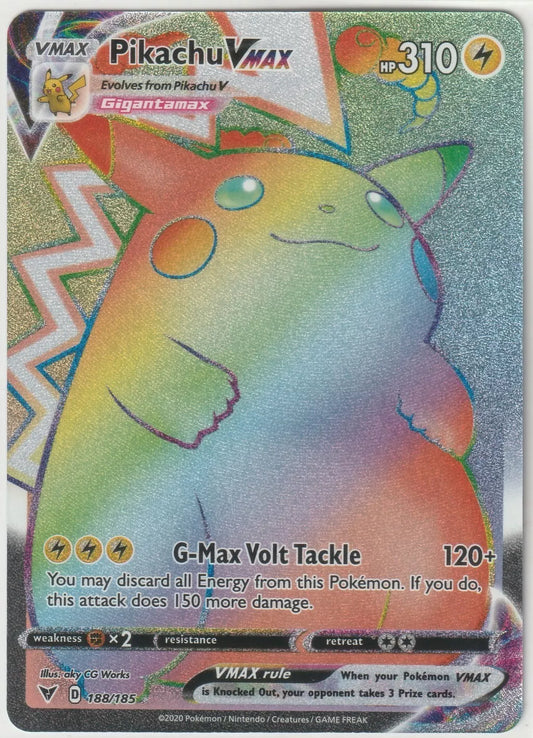 2020 Pokemon Vivid Voltage Rainbow Secret Rare Full Art 188/185 Pikachu VMAX NM