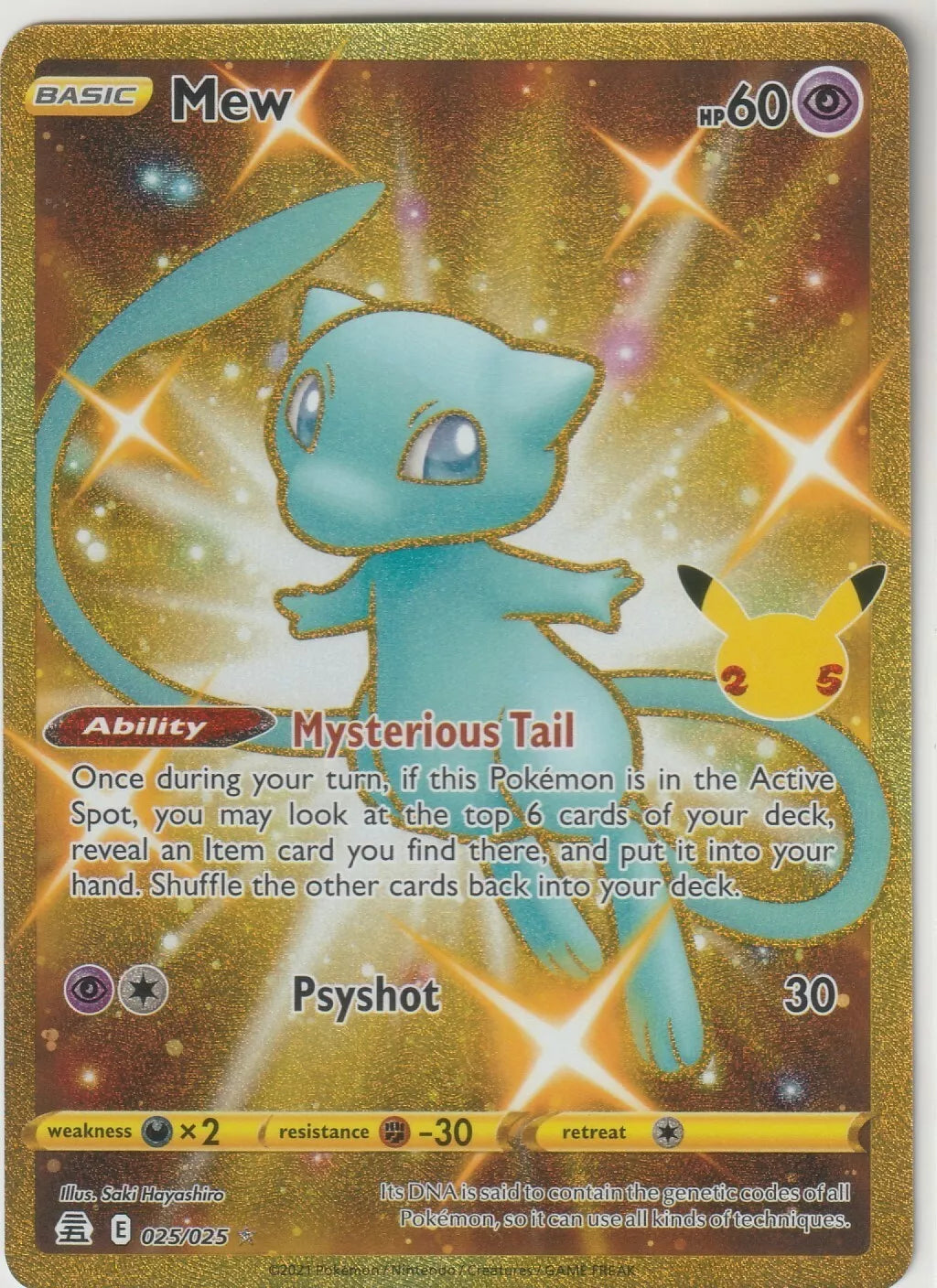 2021 Pokemon Celebrations Full Art Gold Secret Rare #25/25 Mew NM