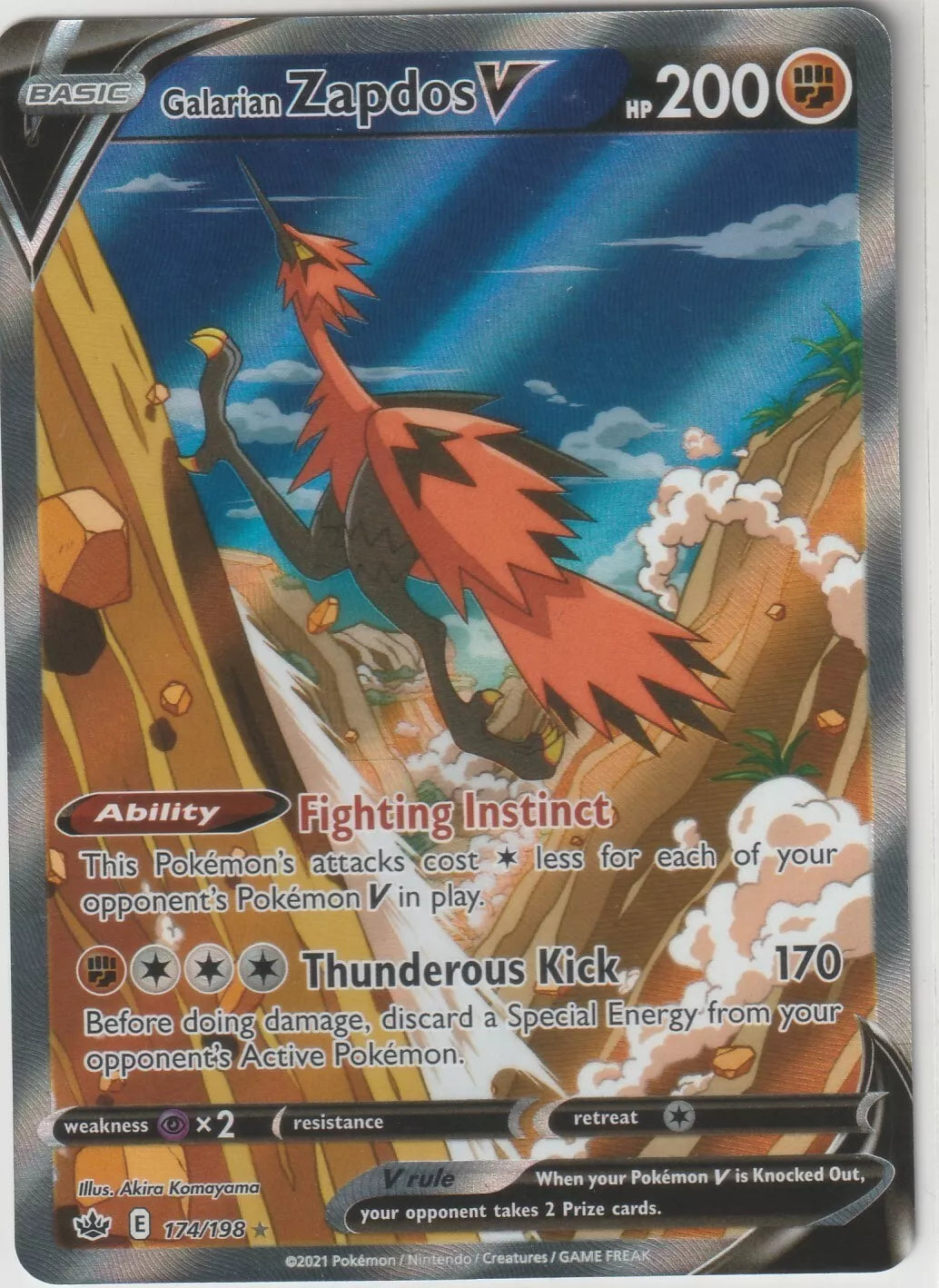 2021 Pokemon Chilling Reign Full Alt Art Rare 174/198 Galarian Zapdos V NM