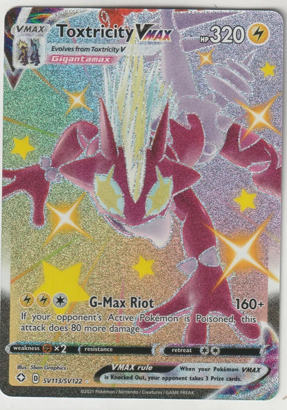 2021 Pokemon Shining Fates Rainbow Sec Rare Full Art SV113 Toxtricity VMAX NM3