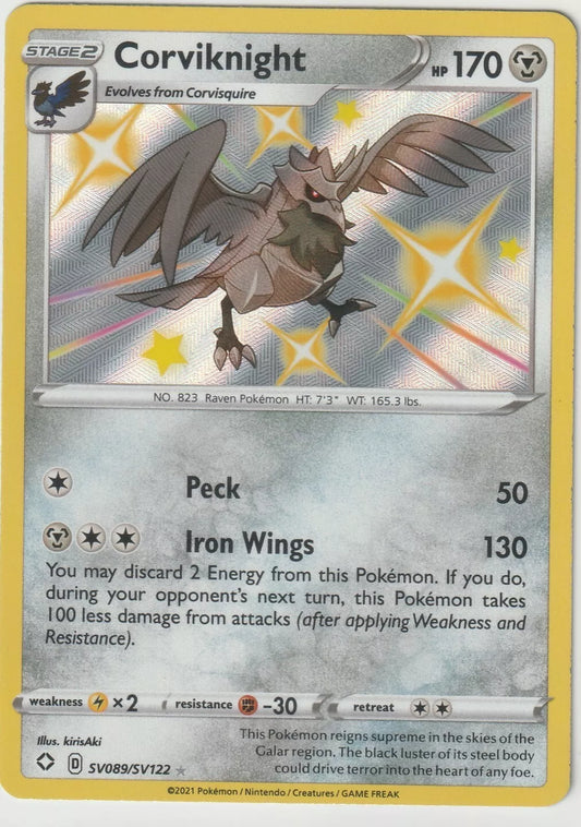 2021 Pokemon Shining Fates Shiny Rare Holo SV089/SV122 Corviknight