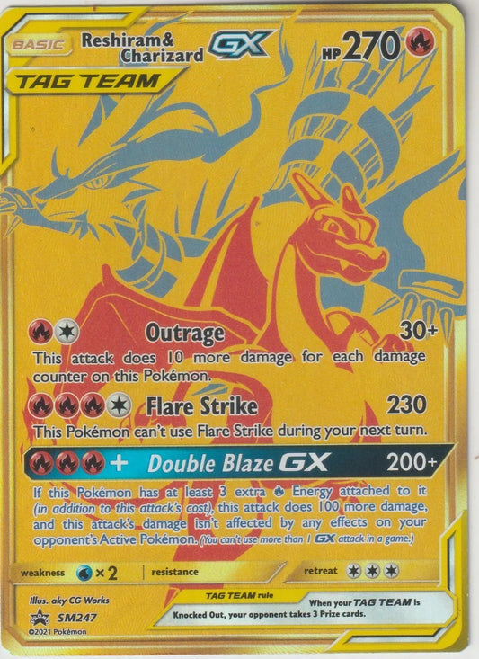 2021 Pokemon Sun Moon Black Star Promo SM247 Reshiram & Charizard Tag Team GX NM