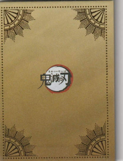 A minimalistic back cover of the Demon Slayer booklet with a central Kimetsu no Yaiba logo and decorative sun-themed accents.